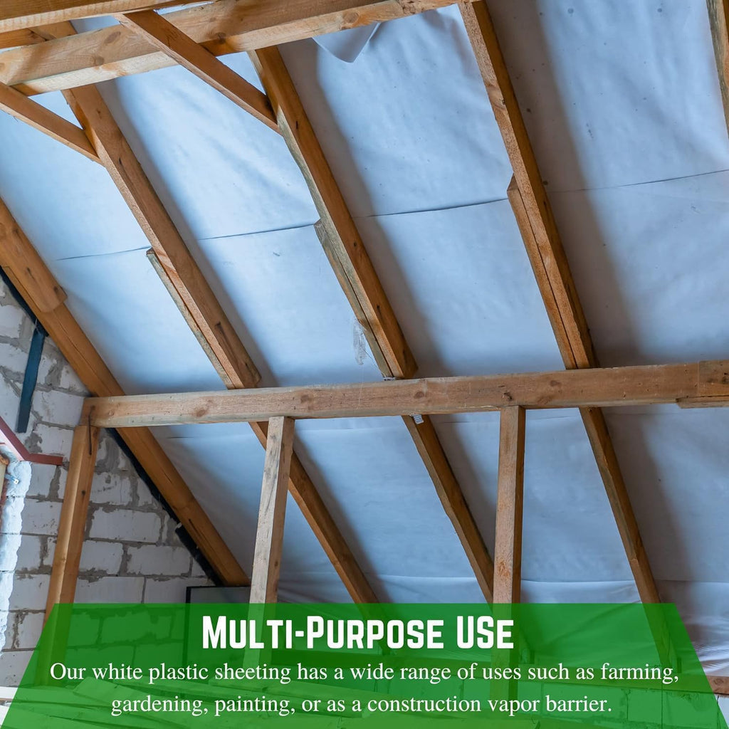 6 mil White Construction Plastic Sheeting - Thick Plastic Sheeting, White Tarp, Dust Containment, Drop Cloth Vapor