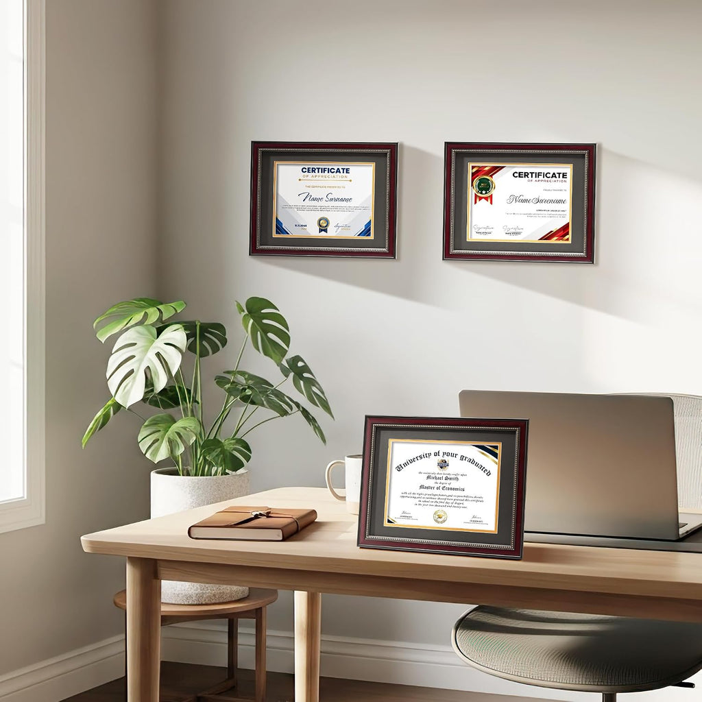 Diploma Frame 8.5 x 11 with Black over Gold Mat or Display 11x14 Diploma Frame 11x14 without Mat, High Definition