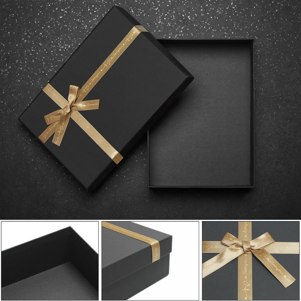 Black Gift Boxes with Gold Ribbons & Bows - (3 Sizes) Sturdy Gift Boxes with Lids for Presents - Elegant Gift