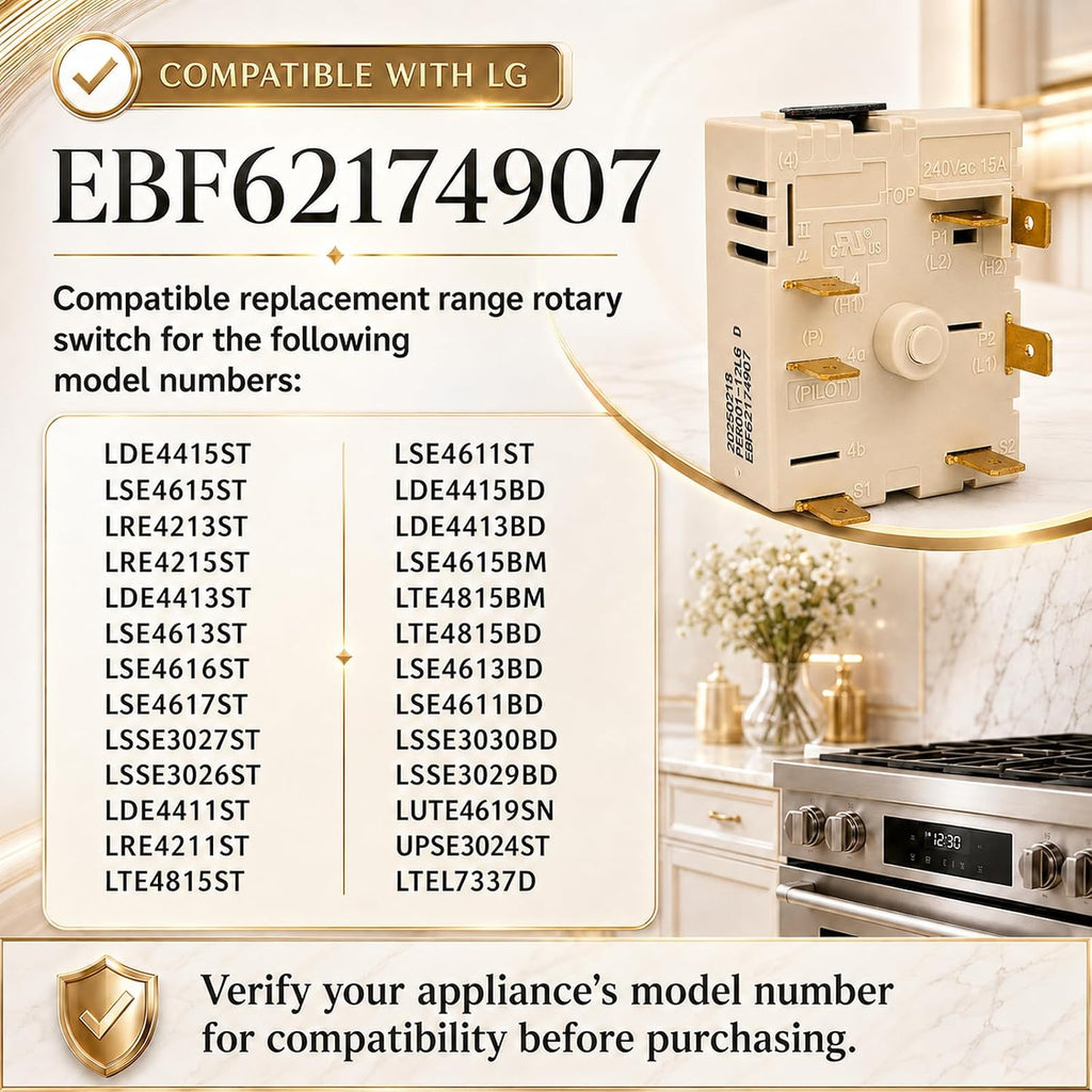 EBF62174907 Infinite Control Switch Fits LG Electric Ranges and Cooktops