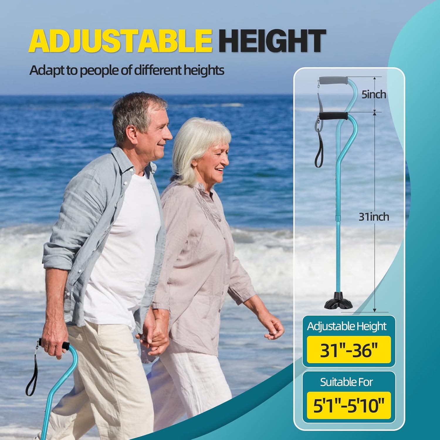 Walking Cane Adjustable Cane with Offset Soft Cushioned Handle for Men & Women Lightweight Comfortable Extra