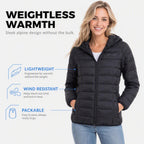 Packable Puffer Jacket Womens with Hood, Quilted Winter Puffer Coats