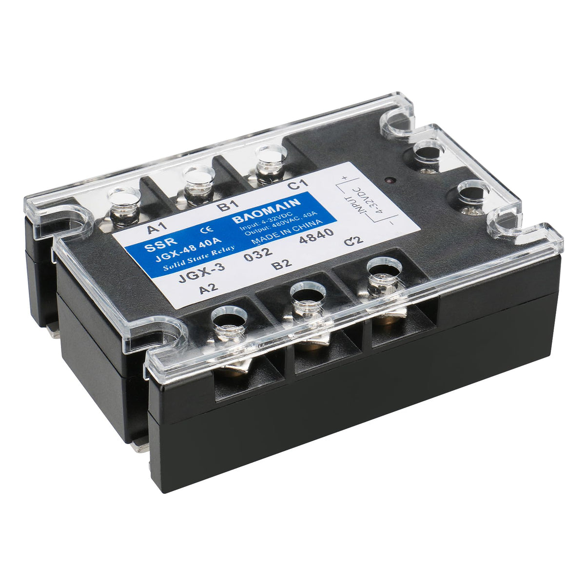 BAOMAIN 3 Phase Solid State Relay, JGX-3340A DC to AC 40A SSR, Three Phase Relay for CNC Machinery, Temperature Controller, Industrial Automation