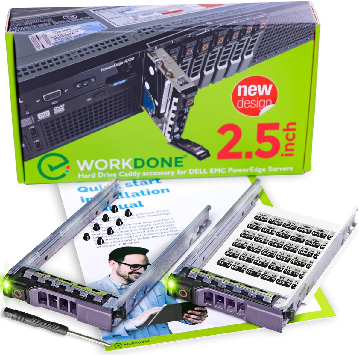 WORKDONE 2-Pack 2.5" SFF Caddy Tray - fits Dell PowerEdge 13-11th G. G176J