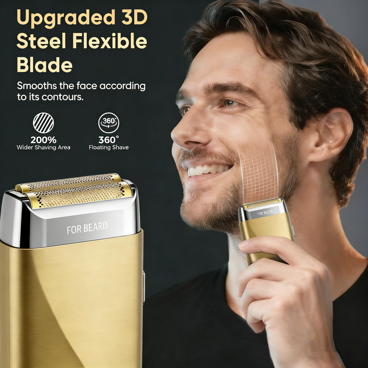 2-in-1 Foil Shaver Men, Electric Trimmer Face & Beard, Waterproof Wet-Dry