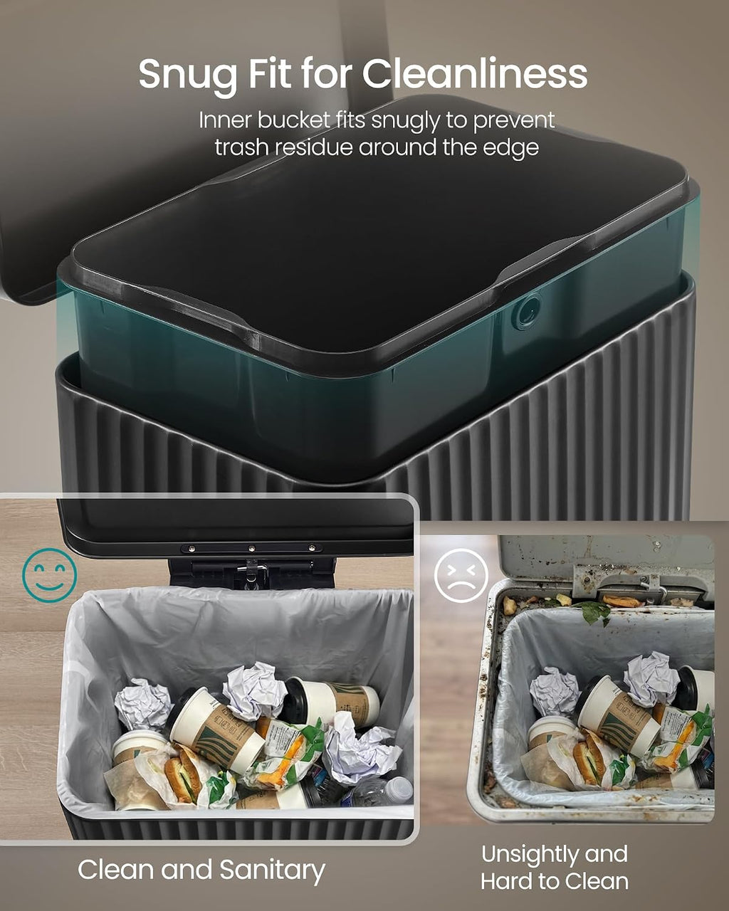 Trash Can, 13 Gallon (50 L) Garbage Can for Kitchen, with Lid, Pedal, and Removable Inner Bucket, Soft Close