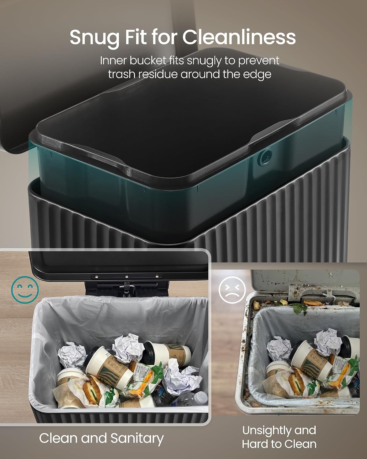Trash Can, 13 Gallon (50 L) Garbage Can for Kitchen, with Lid, Pedal, and Removable Inner Bucket, Soft Close