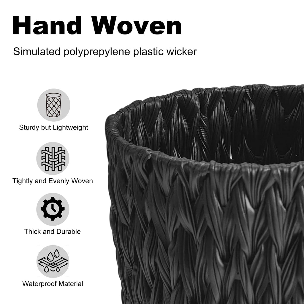 Wicker Trash Can, Small Bahtroom Waste Basket, 2 Gallon, Black