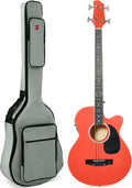 Acoustic Electric Bass Guitar, Full Size 4 String, Fretted Bass Guitar w/Padded Gig Bag - Red