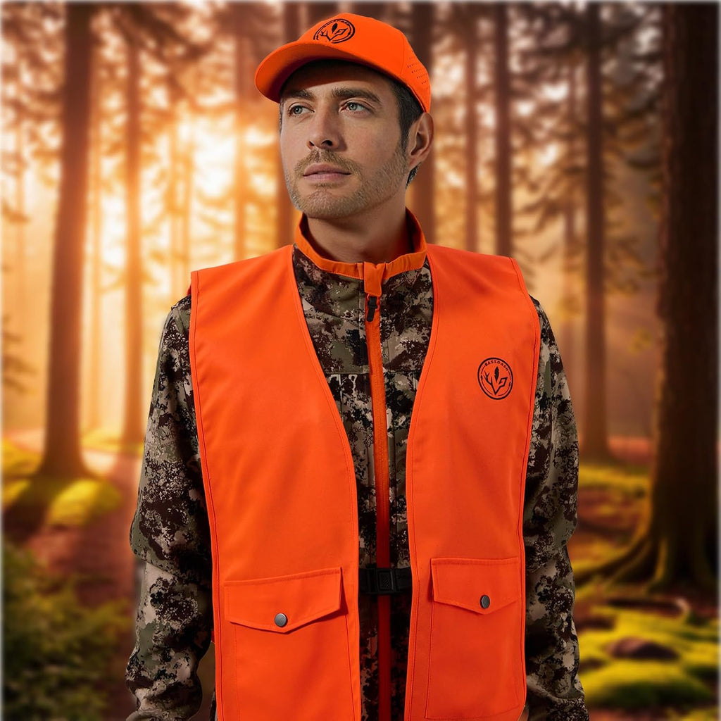 Blaze Orange Hunting Safety Vest & Baseball Hat Unisex Highly Visible Water Resistant Quick Dry for Fishing Hiking
