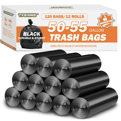 50 - 55 Gallon Trash Bags Unscented, 40'' x 50'', Black, 120 Count