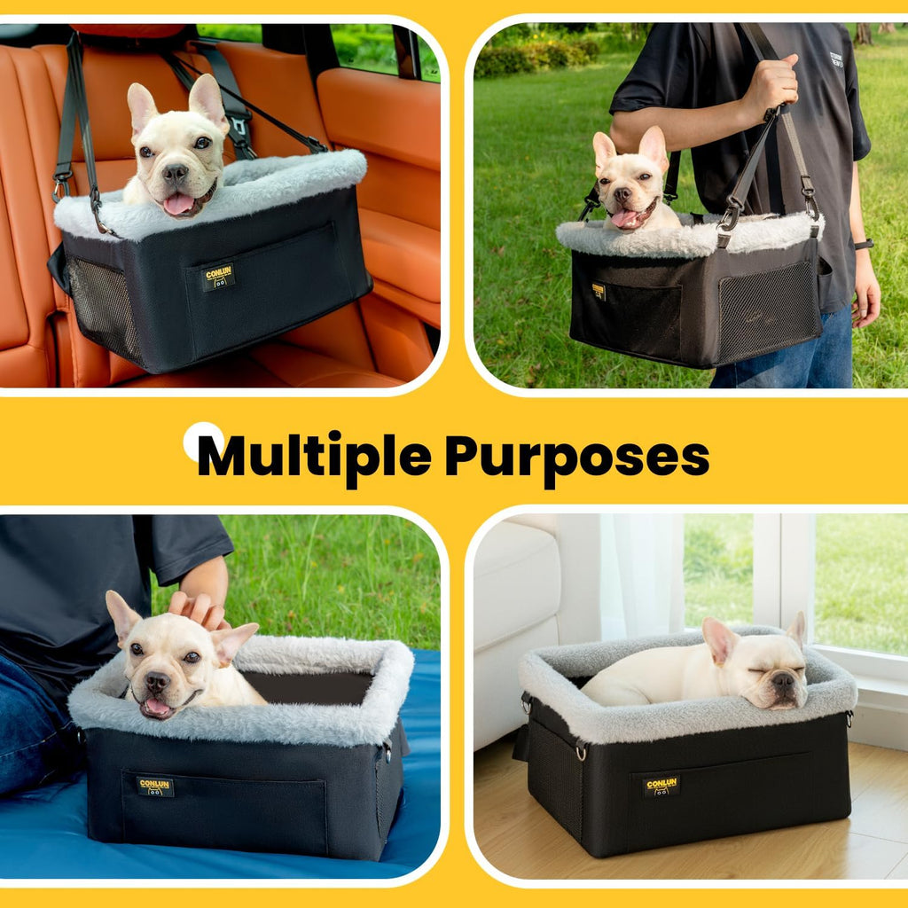 Dog Car Seat Booster | Steel Frame Anti-Collapse | Small Pet | Black