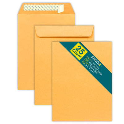 9x12 Open End Envelopes Self Seal - 25/pack - Catalog Envelopes for Documents, Photos - 28lb Paper Brown Kraft