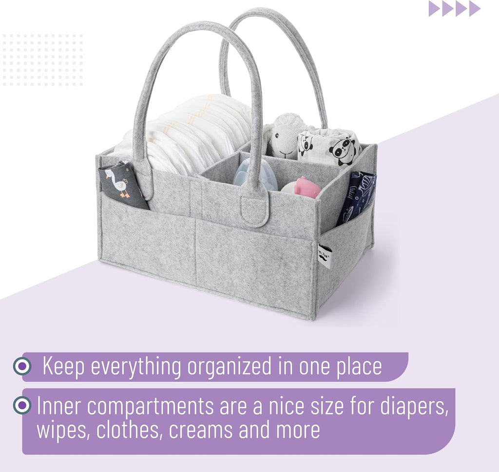 Baby Diaper Caddy Organizer, Gray, Medium, Nursery Storage Bin and Car Organizer for Diapers and Baby Wipes