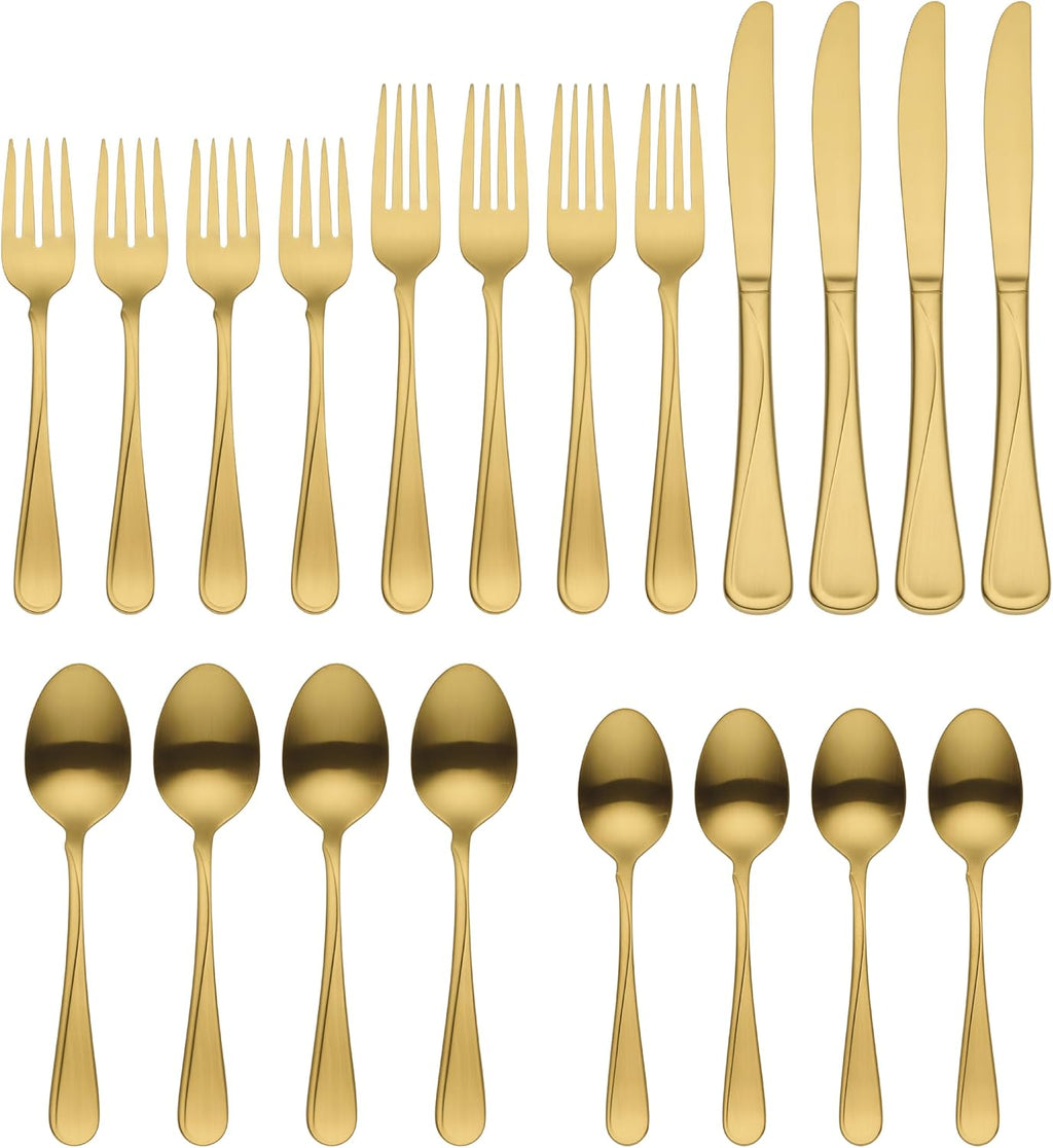 Flatware Flight Gold Satin 18/0 Silverware Set for 4, (20-Piece)
