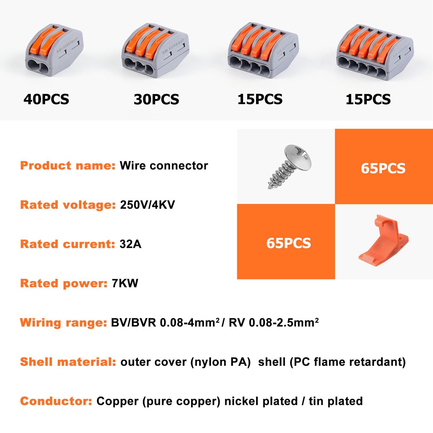 230 PCS Lever Wire Connectors Nuts Kit - Electrical Connectors 28-12 AWG, 2/3/4/5 Conductor Combination - Compact
