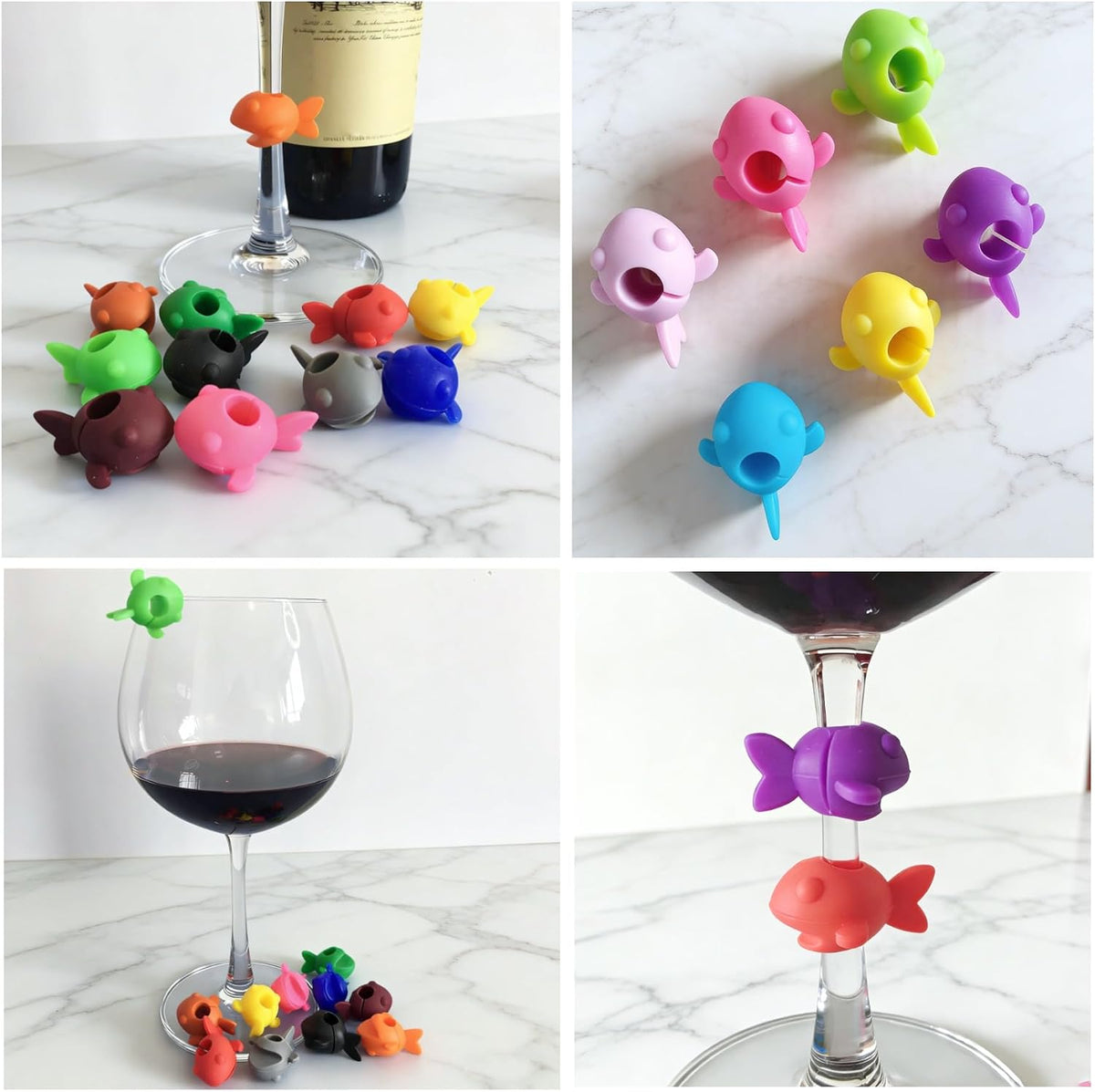 Wine Charms Glass Markers,Silicone Wine Glass Marking Label for Bar Party Cocktail Champagne Stem Glasses