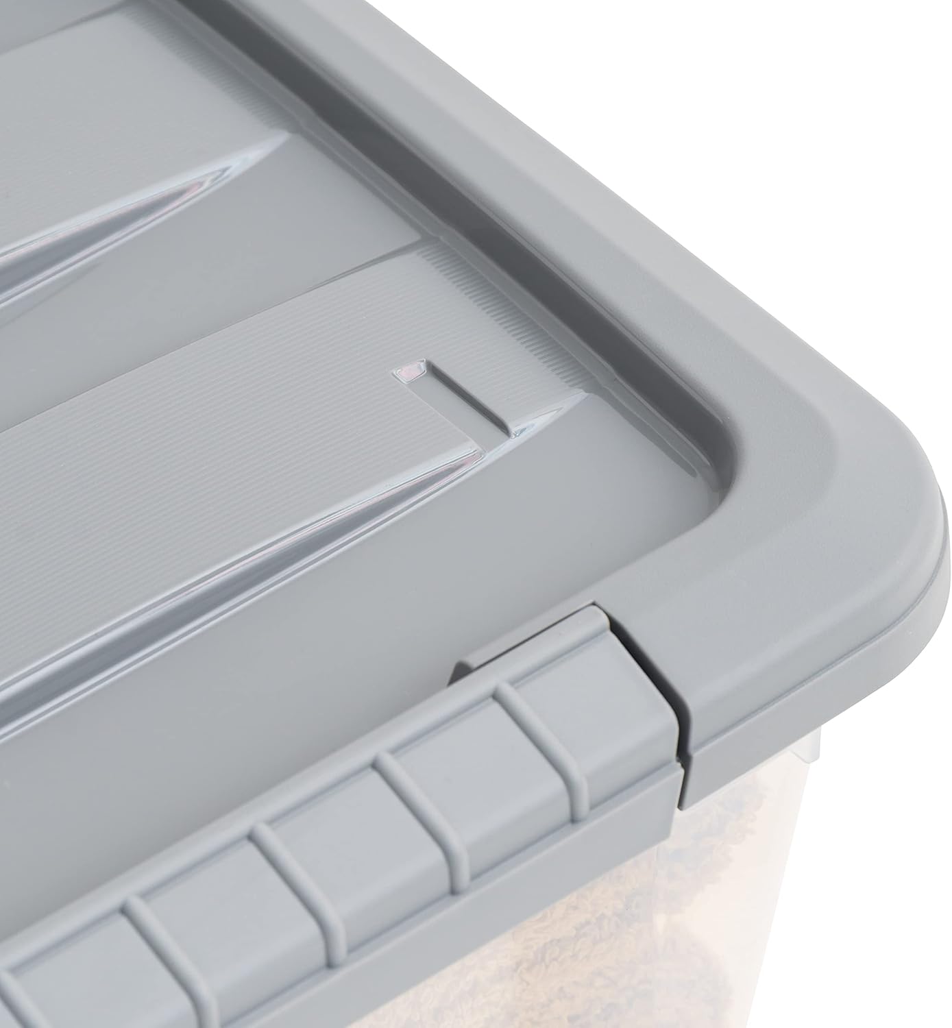Plastic Storage Containers with Secure Latching Lids, Stackable Organization Bins, Clear/Grey, 12 Quart, Set of 6
