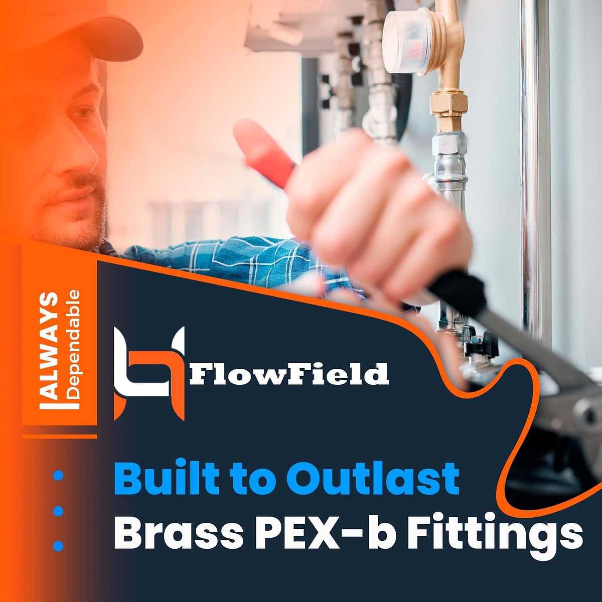 FlowField 1/2 Pex-B Brass Fittings Drop Ear Elbow, Tee, Coupling, Set, for PEX Piple Plumbing (1/2 Elbow, 30)