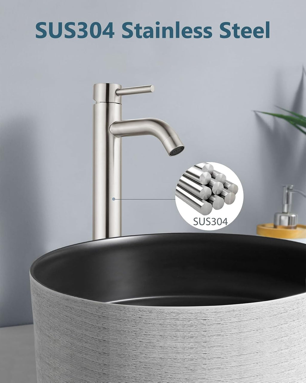 Brushed Nickel Vessel Sink Faucet Tall Bathroom Faucet