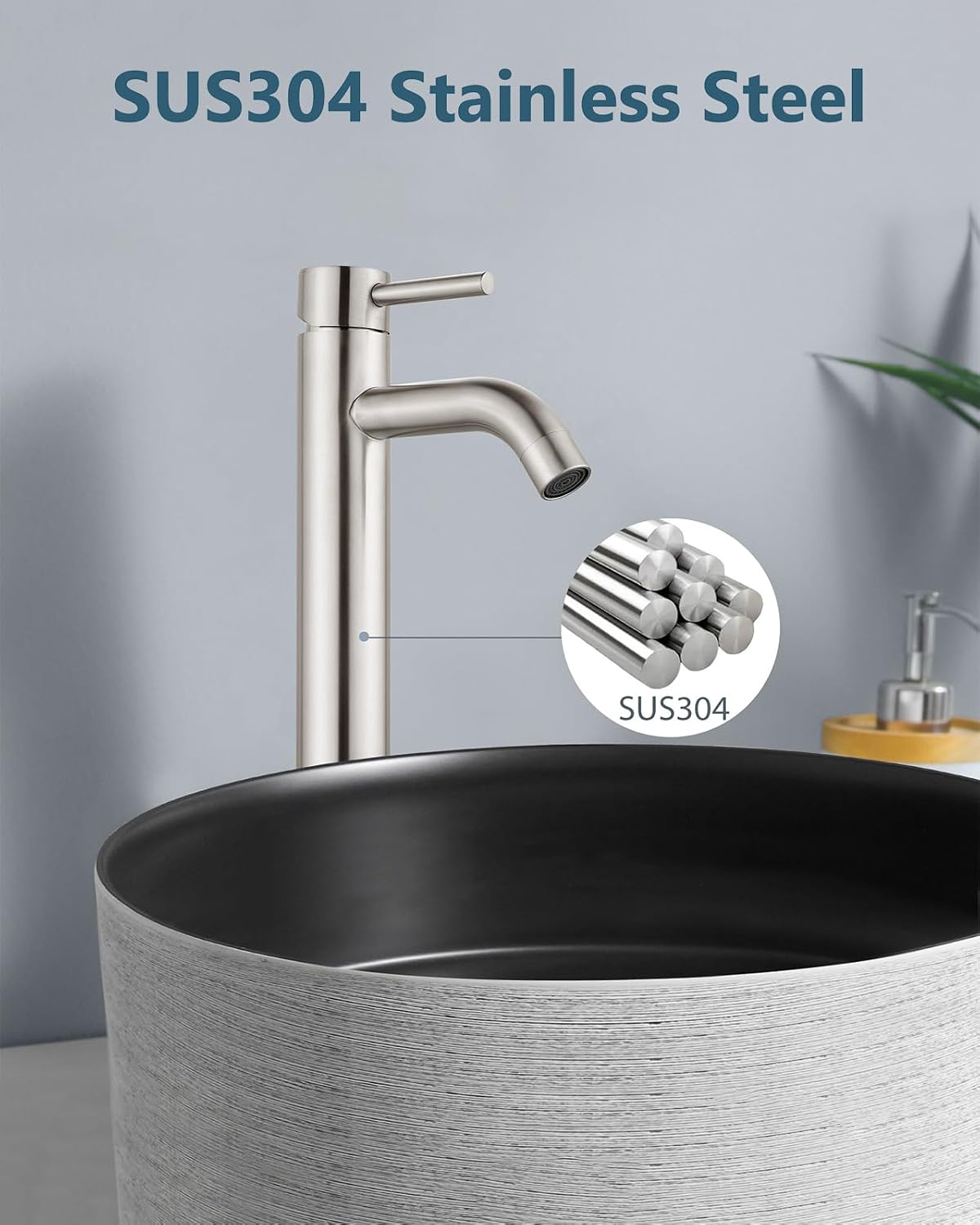Brushed Nickel Vessel Sink Faucet Tall Bathroom Faucet