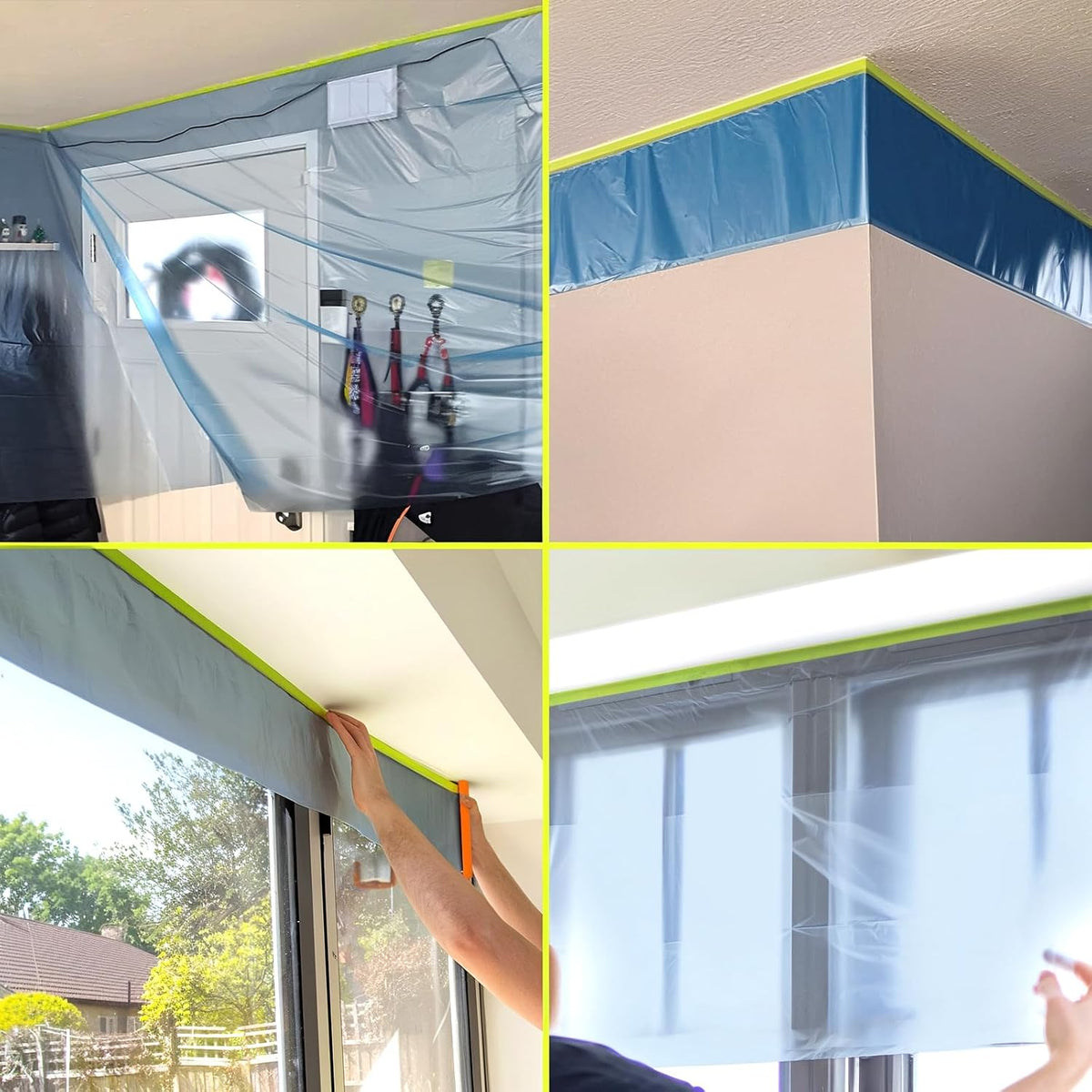 Pre-Taped Masking Film for Painting - 22" x 66' Painters Plastic Sheeting with Automotive Paint Tape and Drape for
