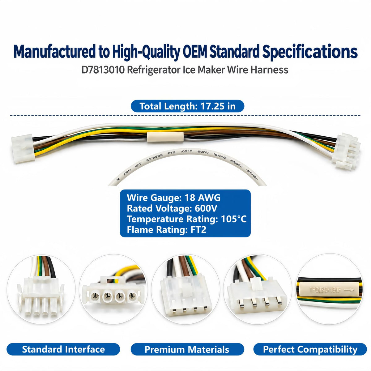 WPD7813010 Refrigerator Ice Maker Wire Harness for Whirlpool Ice Maker