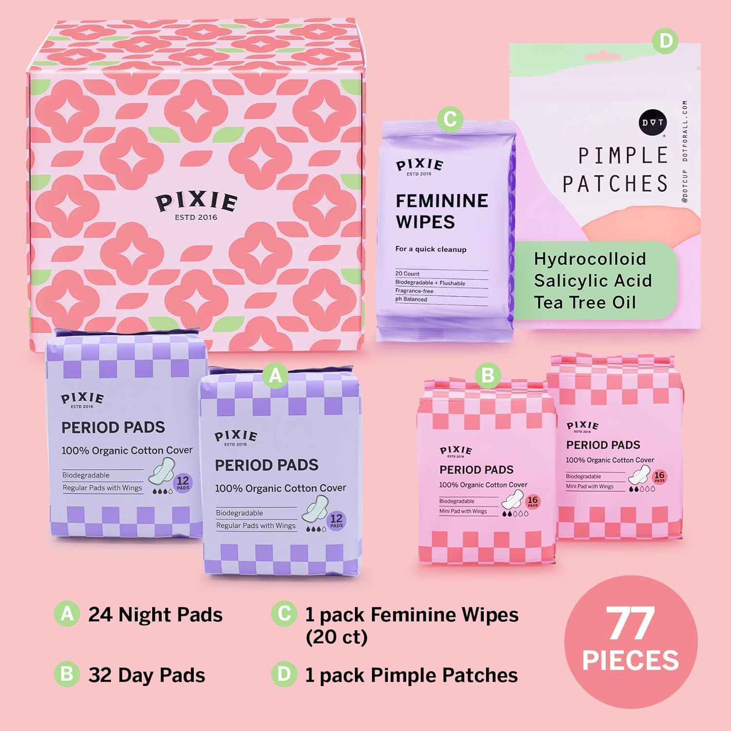 Pixie Period Starter Pads for Teen Girls - Organic Cotton 56ct - Designed for Tweens & Smaller Underwear - Leak-Proof