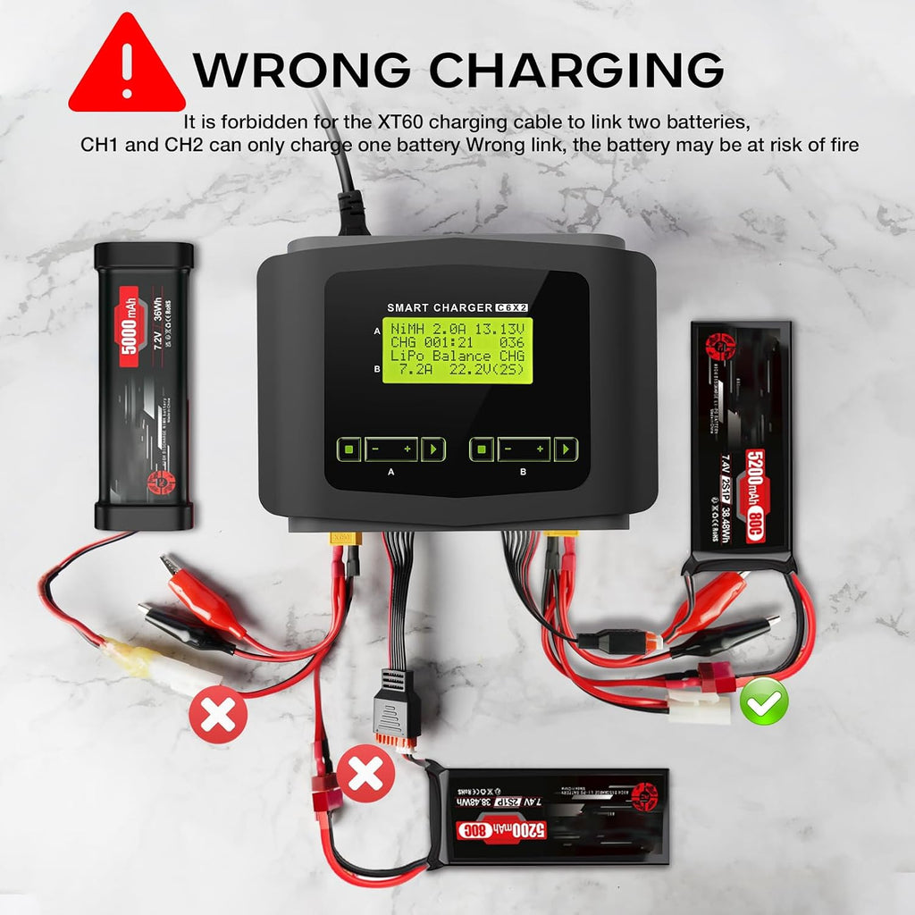 LiPo Battery Charger Dual 10A Fast Balance Charger Discharger for RC Car | Large Screen Battery Charger for 1-6S LiPo