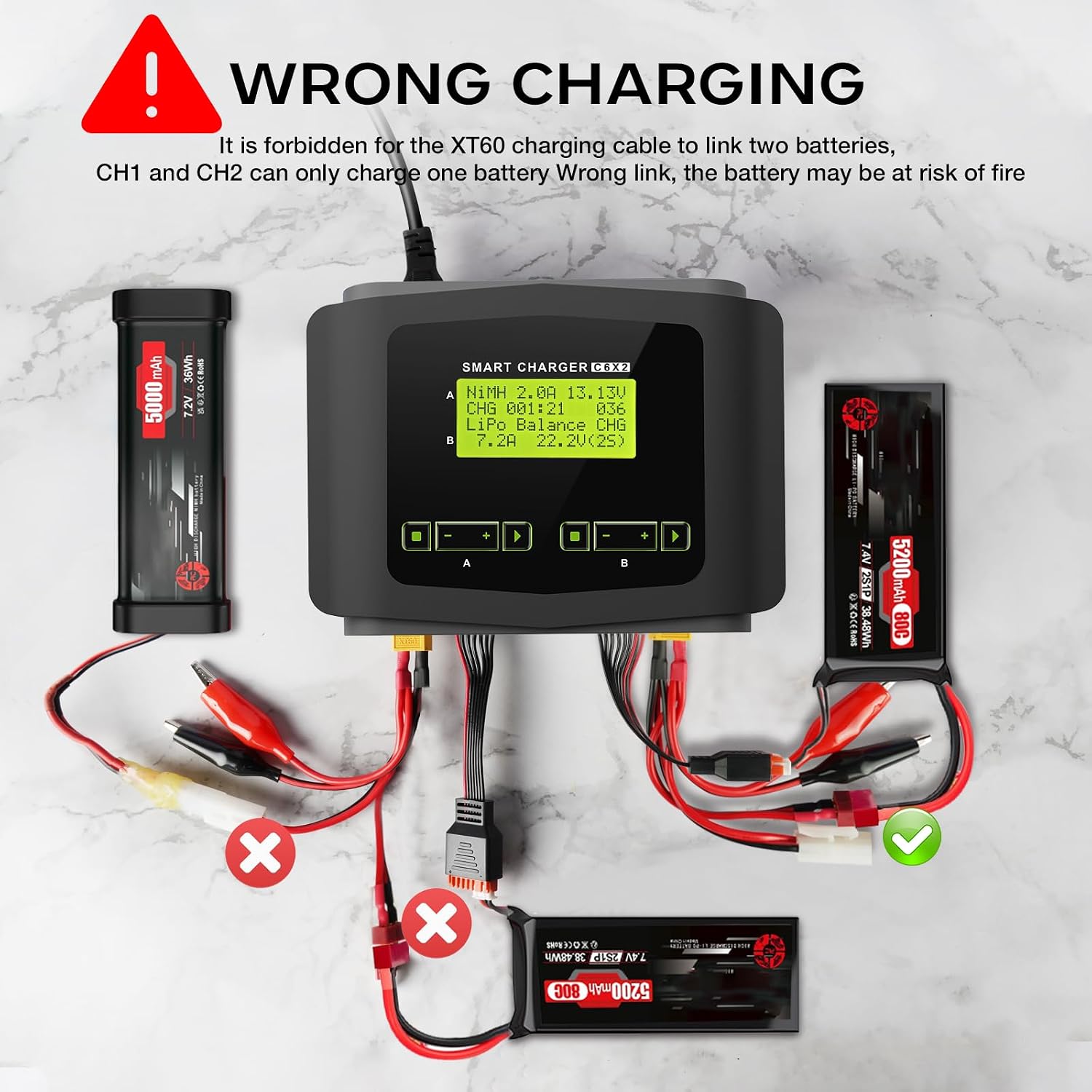 LiPo Battery Charger Dual 10A Fast Balance Charger Discharger for RC Car | Large Screen Battery Charger for 1-6S LiPo