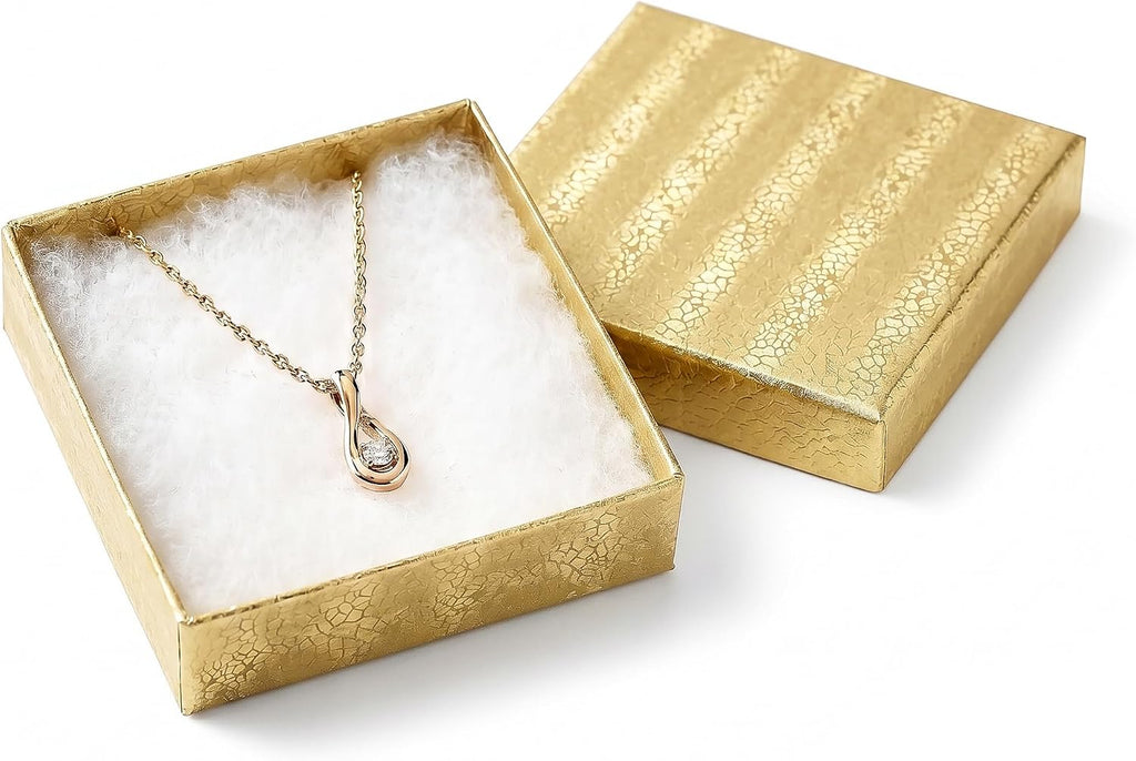 TheDisplayGuys 100 Cardboard Jewelry Gift Boxes with Inserts - Gold Foil