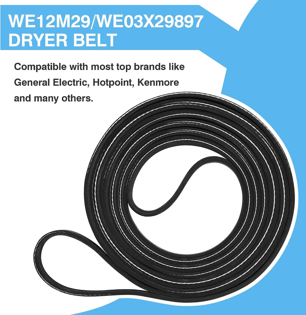 WE12M29 WE03X29897 Dryer Belt (89.5in) fits for Whirlpool, Hotpoint, GE Dryer Belt Replacement, Replace for Dryer Drum Drive Belt WE12M22, WE12M33, PS16542496 for GTD33eask0ww, GTD42easj2ww