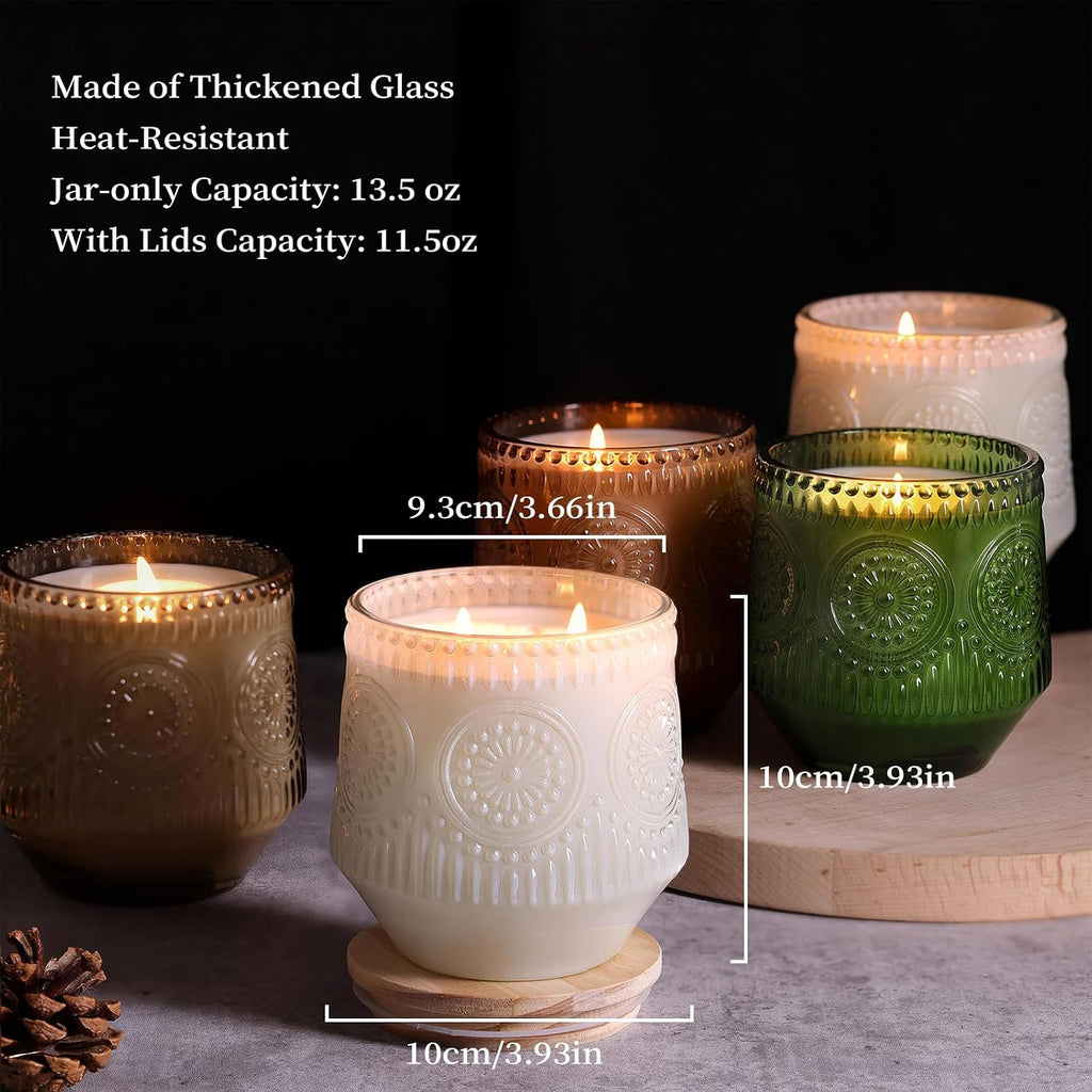 6 Pack Amber Candle Jars for Making Candles- Large 13.5oz Glass Jars with Wooden Lids and Labels, Empty Candle Jars