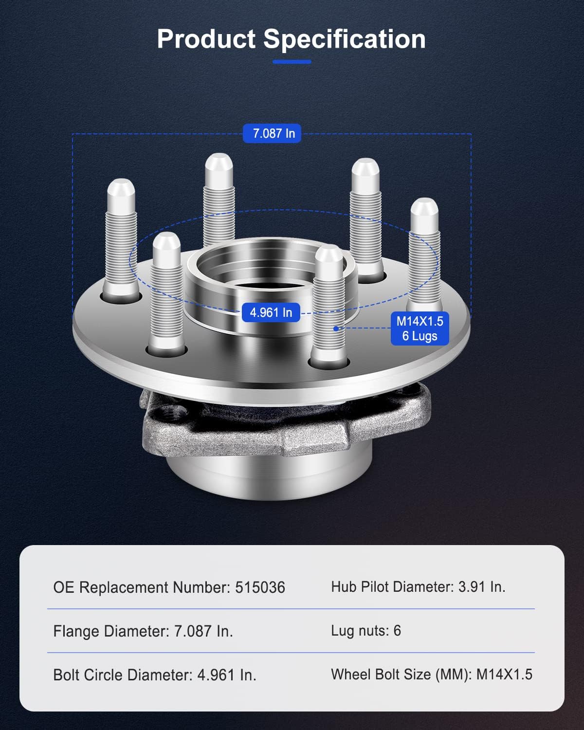ECCPP Wheel Hub and Bearing Assembly Front 515036 fit for Chevrolet Silverado 1500 for GMC Sierra 1500 for Cadillac Escalade for Chevrolet Tahoe 1999-2007 4WD 4x4 Only 6 Lugs Wheel Hub w/ABS
