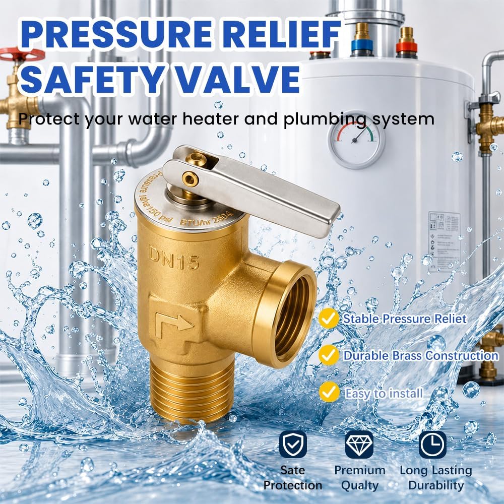 1Pack 1/2 in NPT Brass T&P Relief Valve