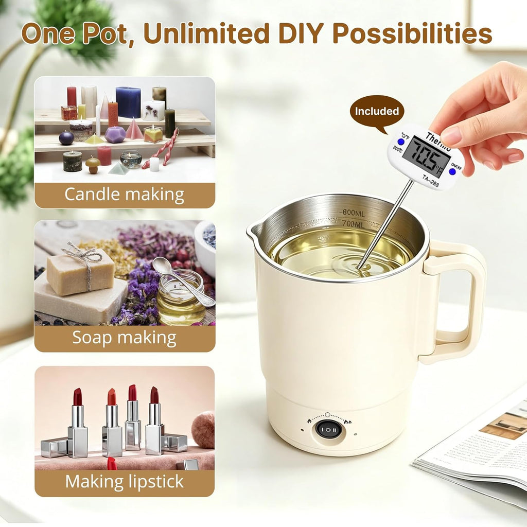 27 OZ Candle Making Supplies Kit with Wax Melting Pot for DIY Soap Making | with Thermometer and Pouring Spout