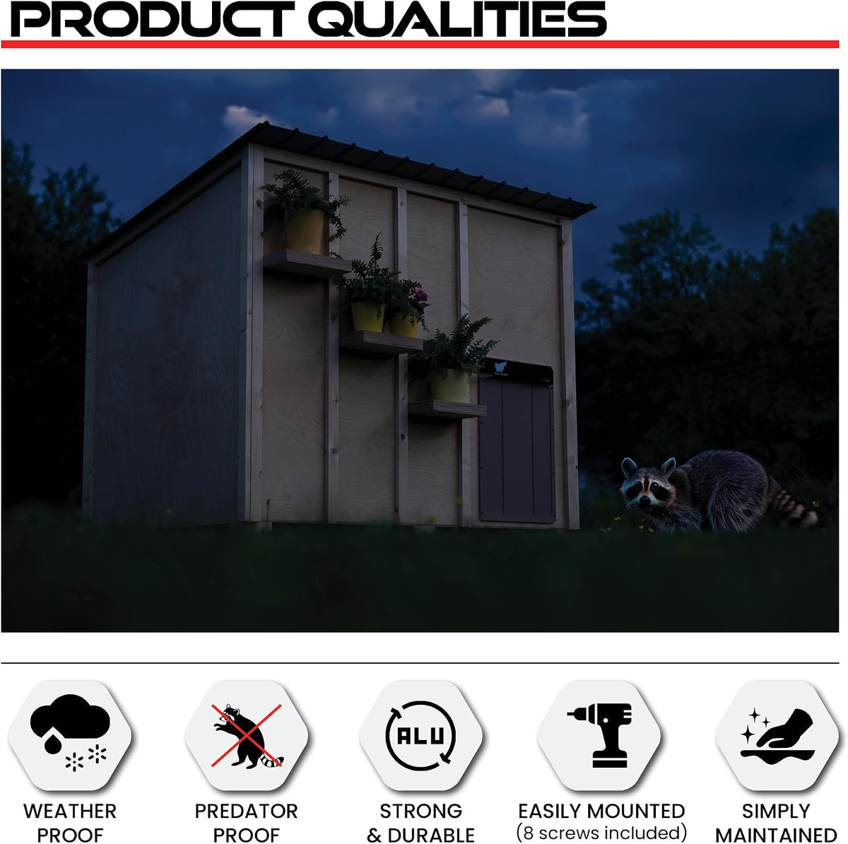 Door Giant – Large Automatic Poultry Coop Door for Ducks & Turkeys, Not for Chickens, Battery Powered/Solar