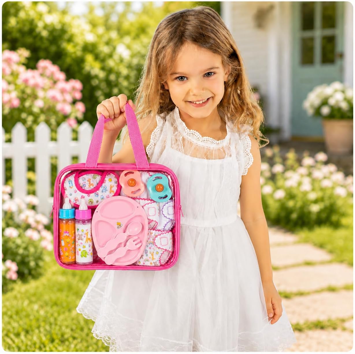 My Sweet Baby 13-Piece Doll Feeding & Diaper Bag Set – Disappearing Milk Bottles, Bibs, Pacifiers, Diapers &