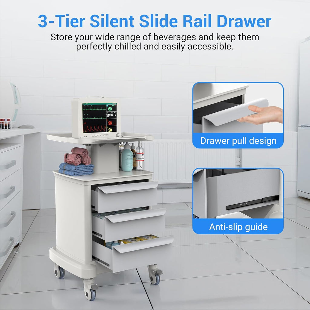 Medical Carts with Wheels and Drawers, Mobile Ultrasound Cart, Rolling Dental Implant Cart with Caster Wheels, Beauty