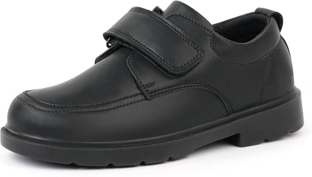 Boys School Uniform Shoes Lightweight Kids Formal Dress Shoes Slip-On Loafers with Hook and Loop Strap