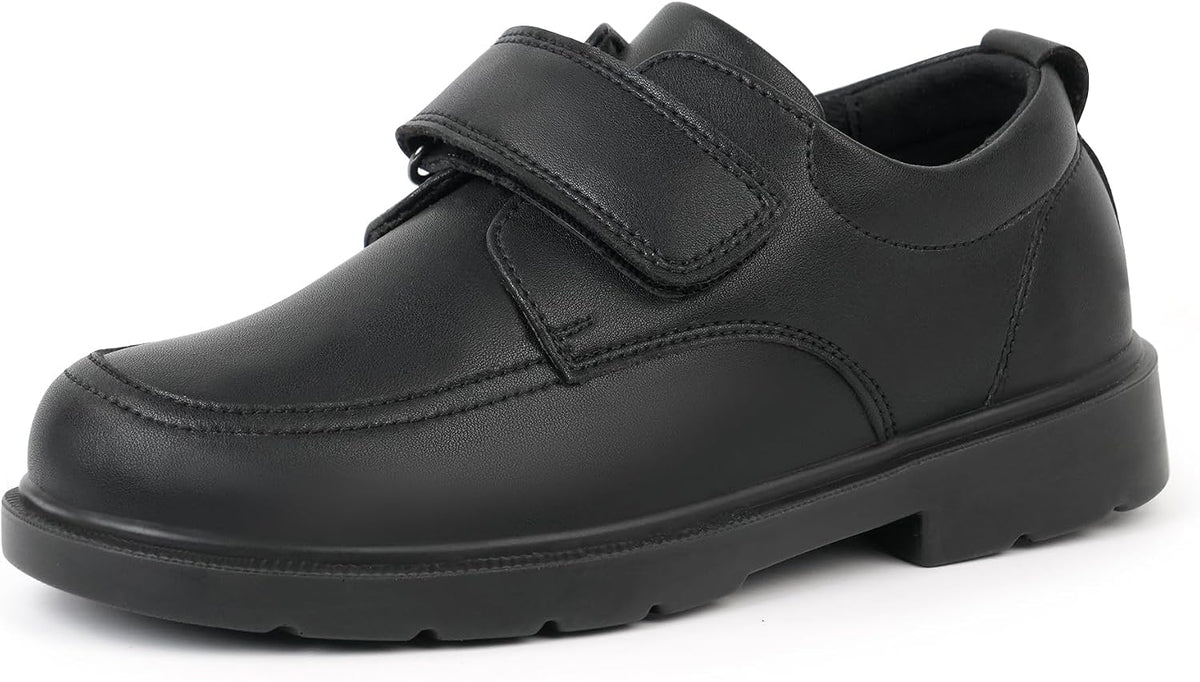 Boys School Uniform Shoes Lightweight Kids Formal Dress Shoes Slip-On Loafers with Hook and Loop Strap