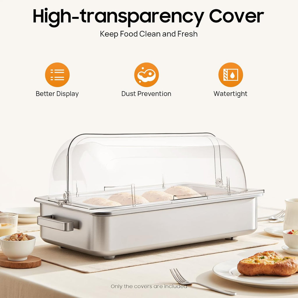 Clear Chafing Dish Covers Full Size Cover Lid, Roll Top Display Chafing Dish Wind Guard for Cupcake Dessert Cake