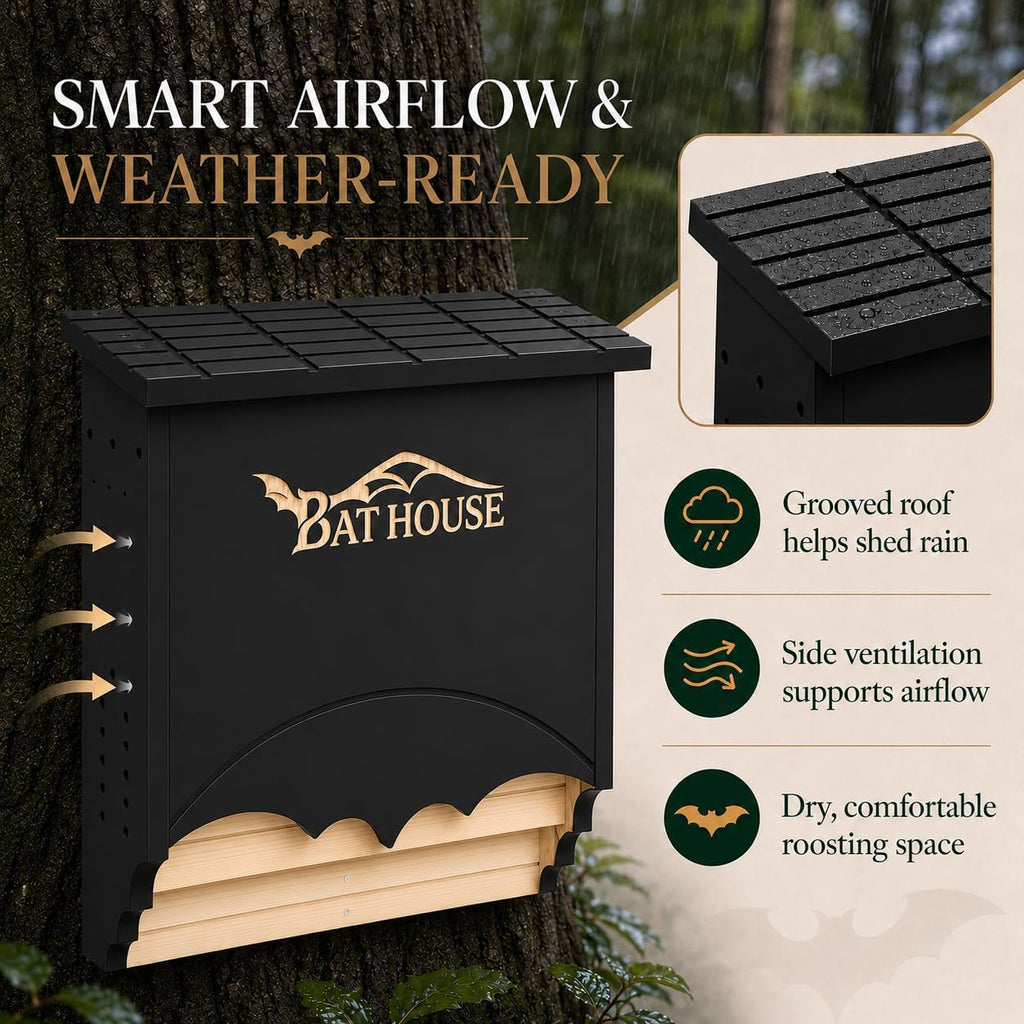 Bat Houses for Outdoors, 2-Chamber Bat Box with Tree & Wall Mount Kit