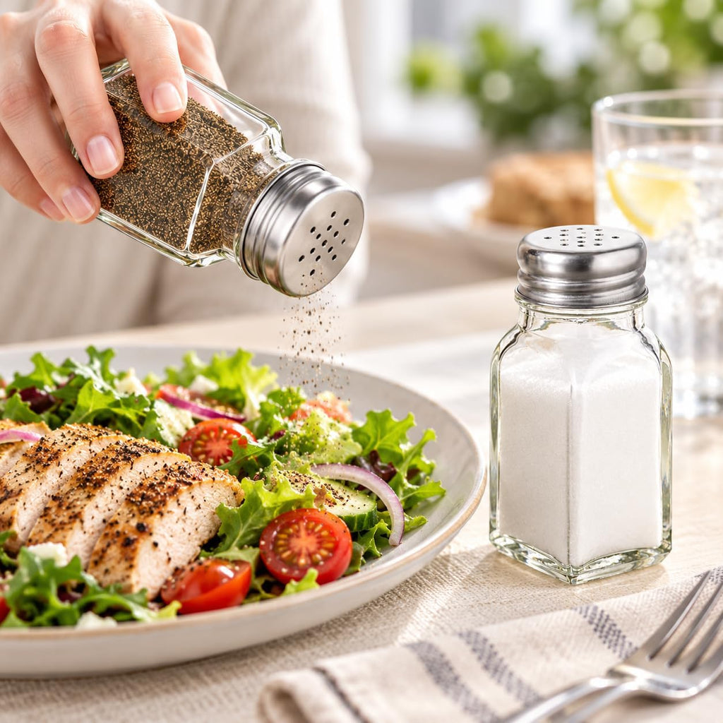Salt and Pepper Shakers Set, Glass Spice Jars for Kitchen & Dining Table