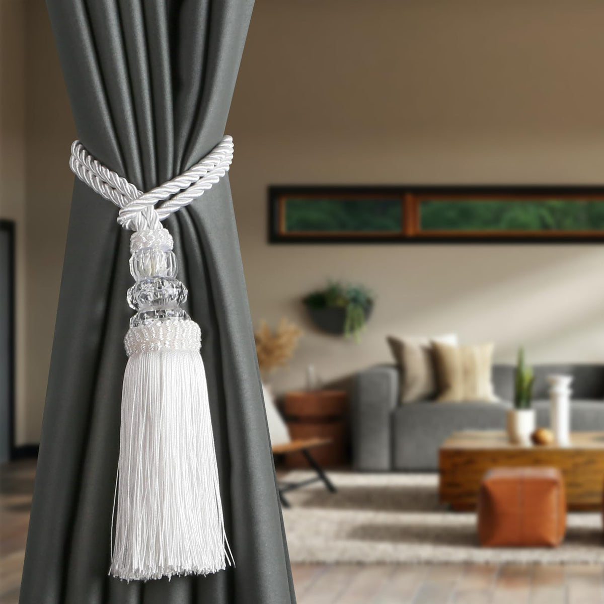 6 Pack Curtain Tiebacks with Tassel, White