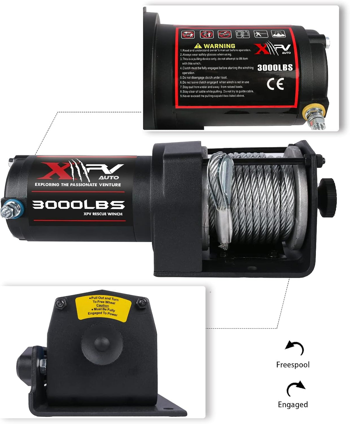 3000 lb 12V DC Electric Winch with Both Wireless Handheld Remote and Corded Control Recovery Steel Cable Waterproof