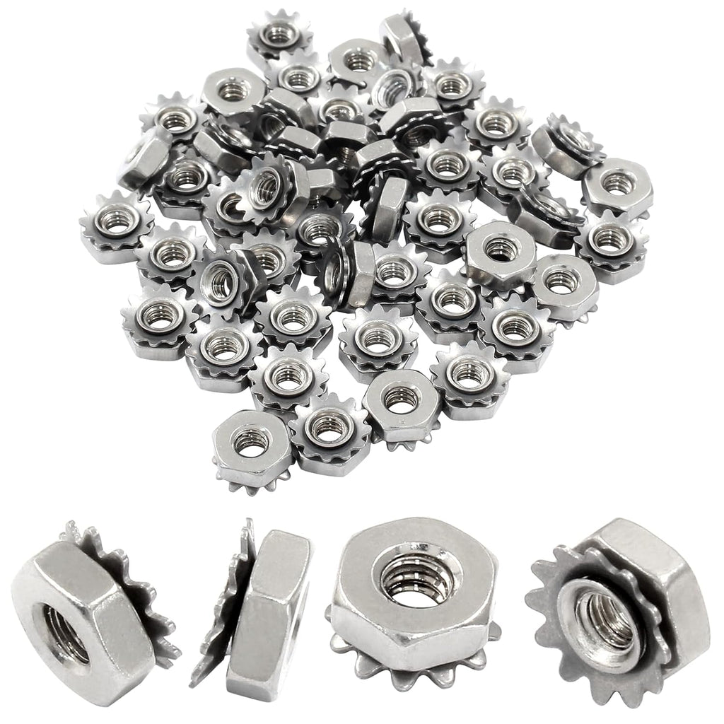 Waziaqoc #6-32 K-Lock Nuts, Stainless Steel Hex Nut, 50Pcs