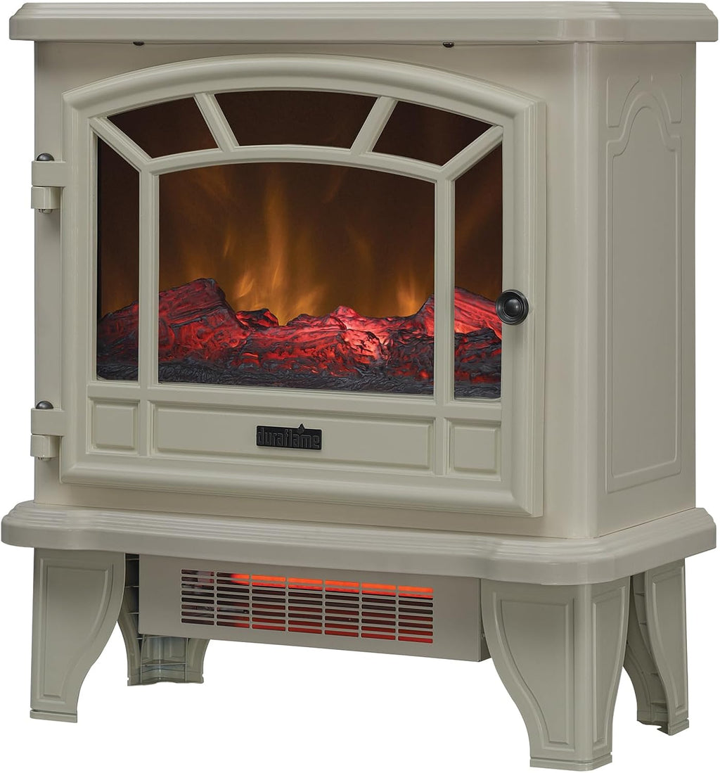 Infrared Quartz Electric Fireplace Stove Heater, Cream