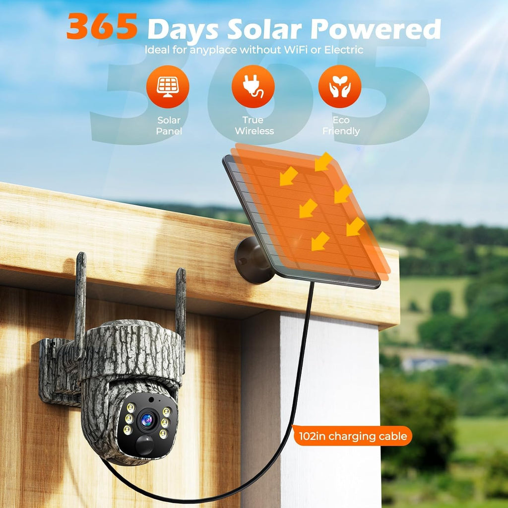 4G LTE Cellular Trail Camera, 360° Live Streaming, 2.5K SIM Card Included | Solar Game Camera Auto Tracking Security