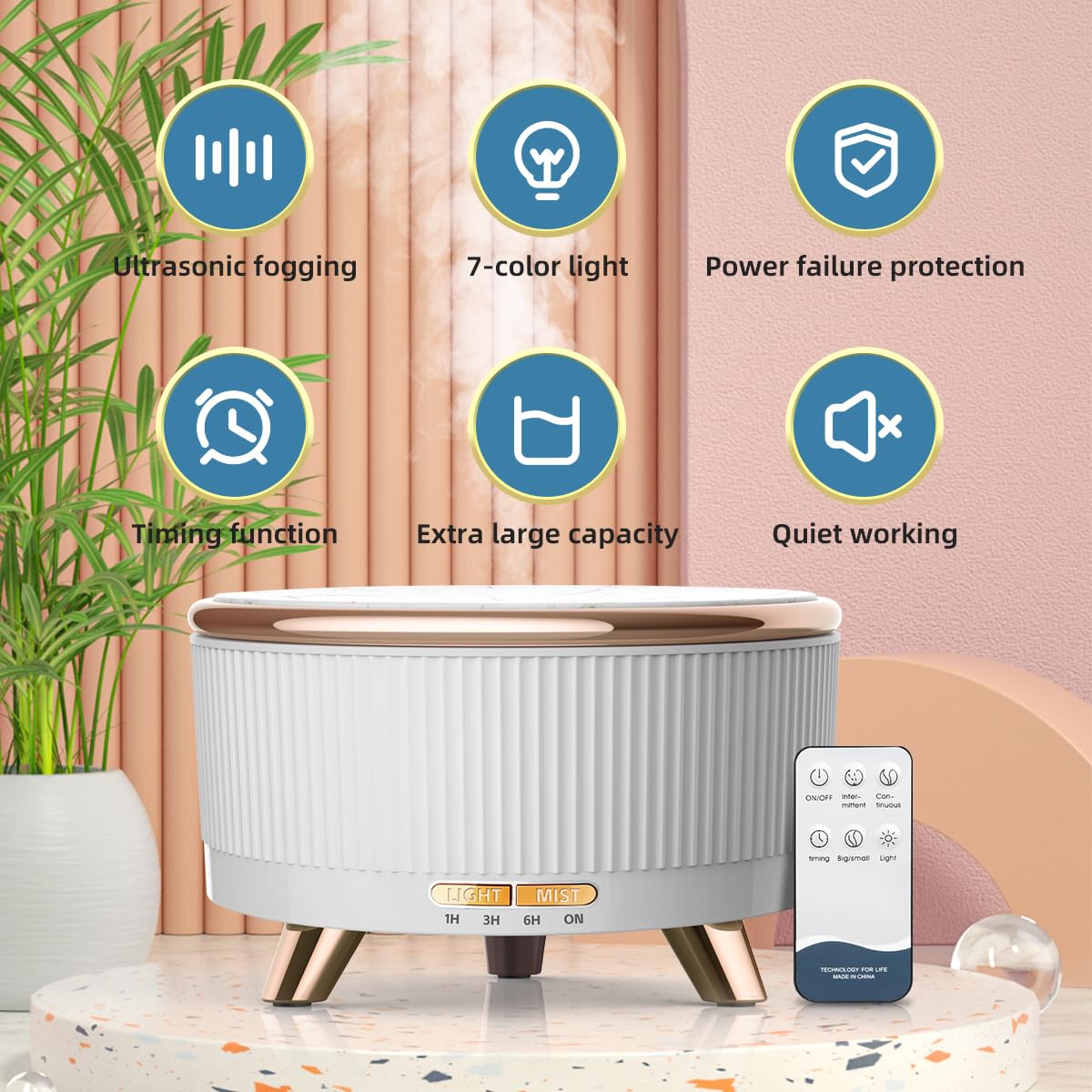 500ML Large Capacity Essential Oil Diffuser, Ultrasonic Aromatherapy Diffuser with 7 Color LED Lights with Remote